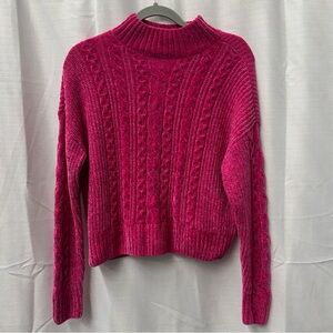 Rachel Zoe Small Hot Pink Buttery Soft Cable Knit Chenille Sweater Barbie